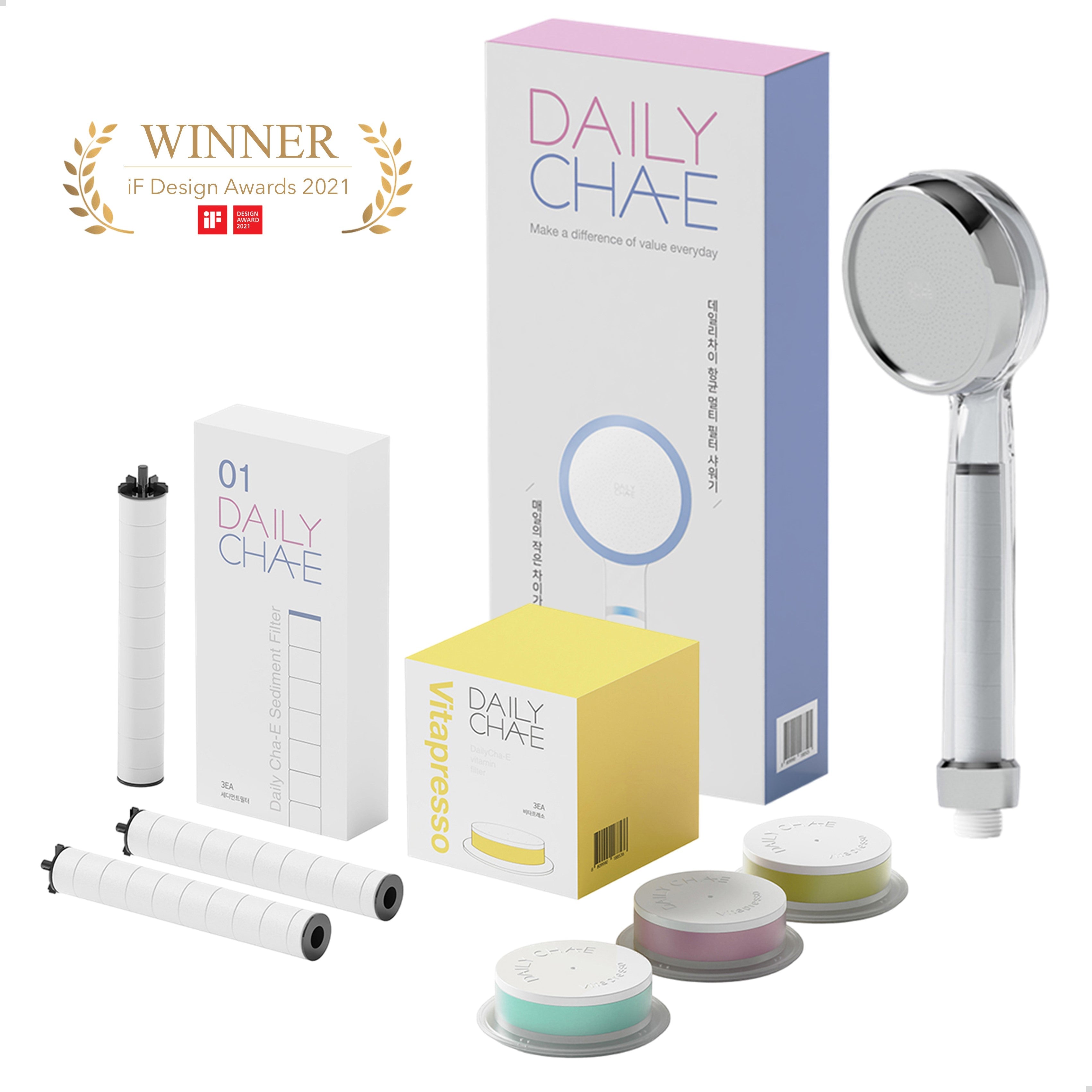 Set B – DailyCha-E Shower Head + Sediment Filter + Vitapresso