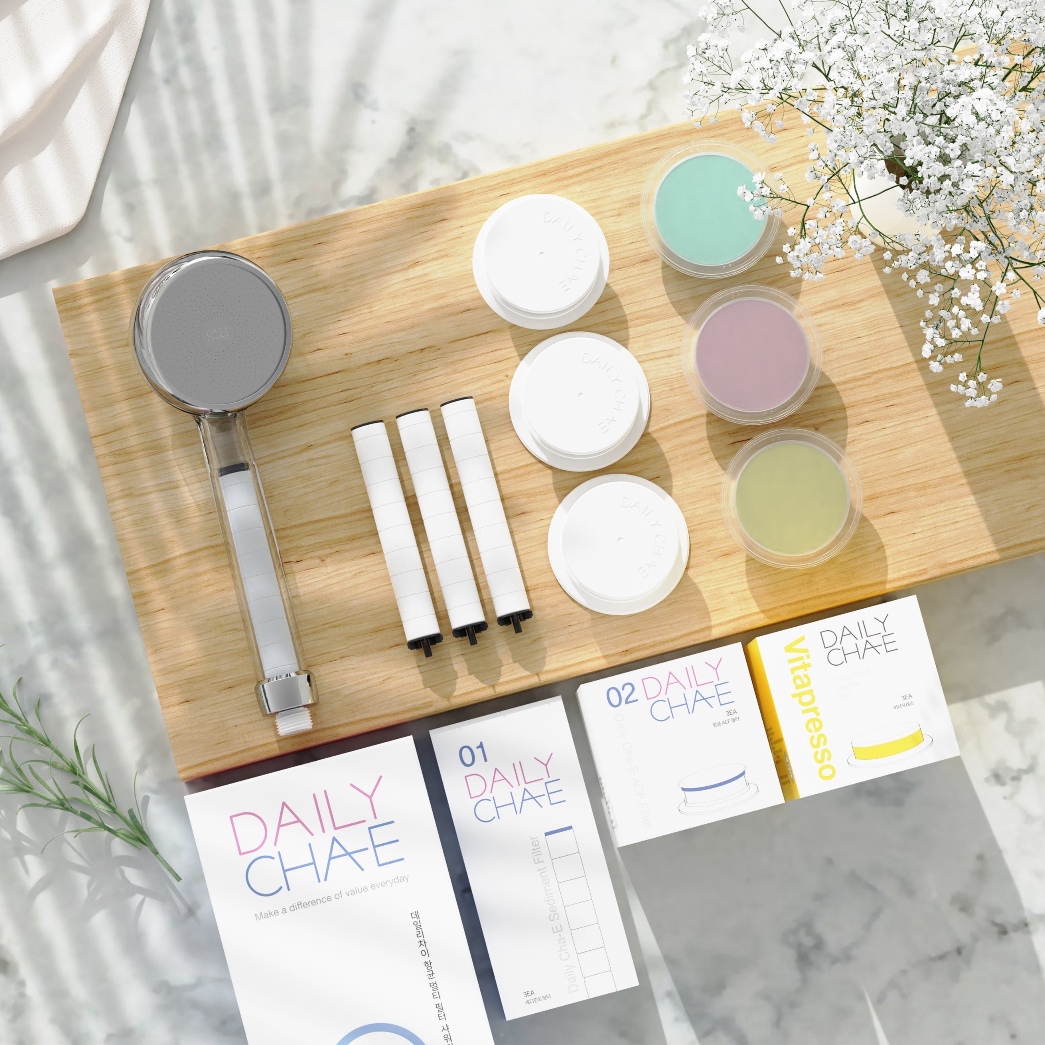 Filter Combo B – DailyCha-E Sediment Filter + Vitapresso Vitamin Shower Capsule - Bloom & Bath